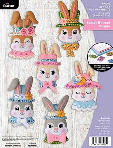 Bucilla Felt Applique 6 Piece Ornament Making Kit, Easter Bonnet Parade, Perfect for DIY Arts and Crafts, 89578E by Bucilla