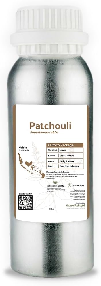 Nature Packaged Dark Patchouli Essential Oil - Direct from Java Indonesia Natural Repellent Aceite de Pachulí - Aromatherapy and Premium Therapeutic Grade - Ideal for Body & Candle-Making (2lbs)