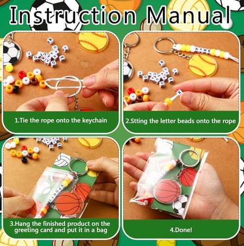 Suncalla 984 Pcs 24 Set Sport Keychain Making Kit Football Soccer Charm - Image 3