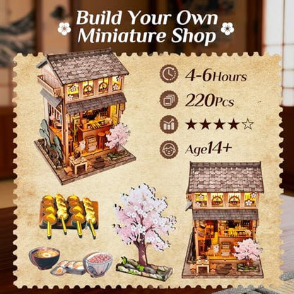 Book Nook Kit, DIY Miniature House Kit for Adults & Teens, Japanese Street Shop Scene Bookshelf Insert Decor with LED, 3D Wooden Puzzle Gift for Book Lovers (Sakura Street Shop) - Image 4