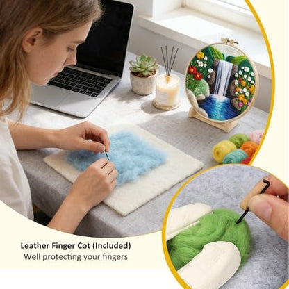 Zovylks Natural Landscape Needle Felting Kits Beginners, 7.9 Inch DIY Wool Felting Painting Starter Kit, Needle Felt Set for Home Decor with Foam Pad, Instructions (Waterfall) - Image 5