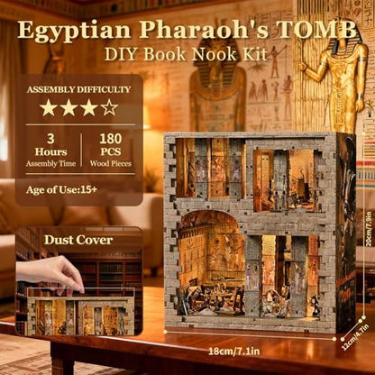 fifijoy Book Nook Kit - Egyptian Pharaohs Tomb DIY Miniature House Kit for Adults and Teens, Dollhouse BookNook Tiny House, Bookshelf Decor 3D Wooden Puzzle, Unique Gifts for Family and Friends - Image 4
