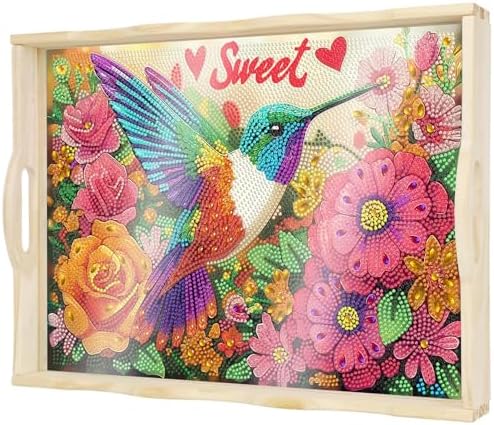 DOTSOPS DIY Diamond Painting Serving Tray with Handle for Adults 5D Diamond Art Kits for Beginners Full Drill Diamond Dots Gem Arts and Crafts Special Shape Living Room 12 x 16 Inches Bird by DOTSOPS