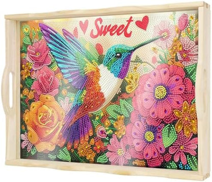 DOTSOPS DIY Diamond Painting Serving Tray with Handle for Adults 5D Diamond Art Kits for Beginners Full Drill Diamond Dots Gem Arts and Crafts Special Shape Living Room 12 x 16 Inches Bird by DOTSOPS
