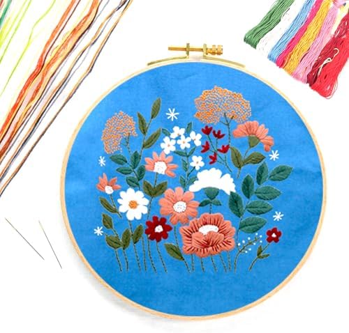 CREAWONDER Canvas Tote Bag Embroidery Kit with Pattern for Beginners, Arts and DIY Embroidery Crafts Kits for Adults, Include Instructions, Thimble, Embroidery Hoops, Color Threads and Tool - Image 3
