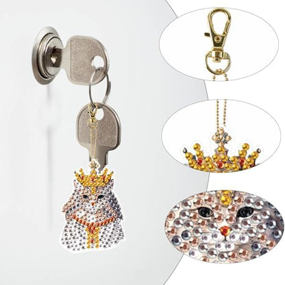 LazyFold 6Pcs Diamond Art Keychain Ornaments Kits for Adults,DIY Animals Crown Cat Diamond Painting Keychain,Key Ring Art Pendant Tree Decor Gift(Single Sided) - Image 5