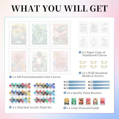 6 Pack Paint by Numbers Kit for Adults, Cocktail Drinks Canvas Painting Set - Image 4