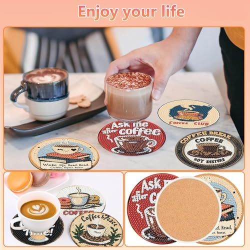 Coffee Diamond Art Coasters Kit for Adults, Diamond Painting Coasters 8 Pcs - Image 4