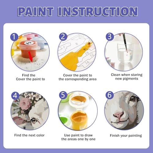 Framed Paint by Numbers Kit for Adults Beginner & Kids Ages 8-12, Lamb Paint by Numbers on Canvas with Frame, without Easel, DIY Number Painting for Adults Cute Animal for Home Decor Gift 8 x 12 Inch - Image 6