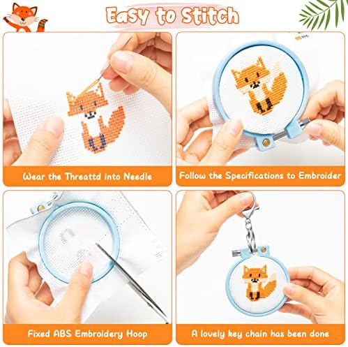 WATINC 5Pcs Embroidery Kit for Kids Stamped Cross Stitch DIY Key Chain with Woodland Animal Patterns Needlepoint Starter Kits Craft Supplies for Beginners Adults Schoolbag - Image 3