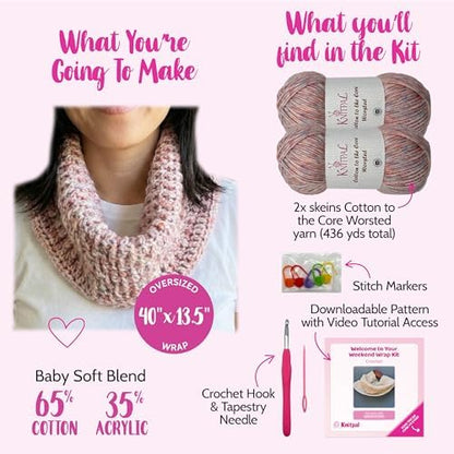 KnitPal Weekend Wrap Scarf Crochet Kit for Beginners (Baby Pink) - Image 3