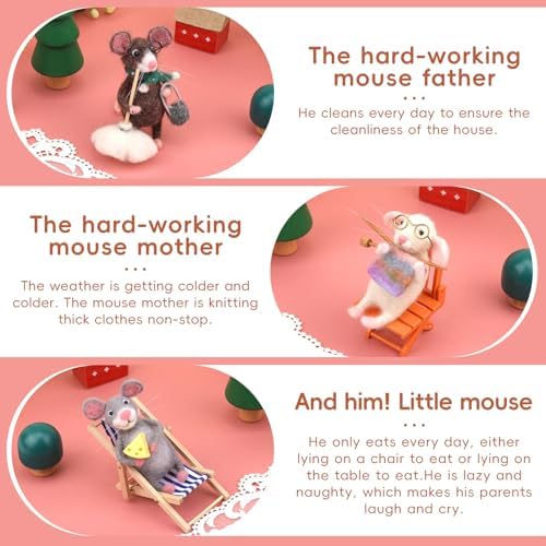 OEHPICC Mouse Family Needle Felting Kit,Needle Felting Starter Kit - Image 5
