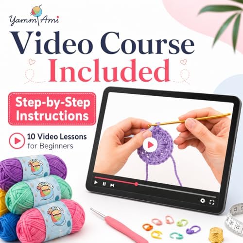 YammiAmi 1,800 Yards Beginner Crochet Kit for Adults, 103-Piece Starter Set with 50 Skeins of Yarn, Accessories, and 10 Amigurumi E-Book Patterns with Video Tutorials - Image 5