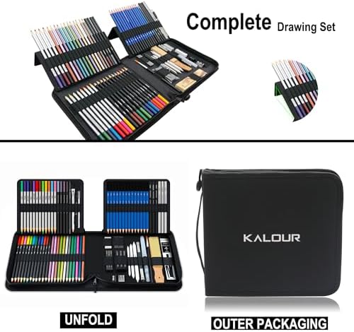 KALOUR 82 Pack Drawing Sketching Kit, Pro Art Supplies with Sketchbook, Include Tutorial,Colored, Graphite, Charcoal, Watercolor,Metallic & Pastel Pencils, Drawing Set for Adults Teens Beginner - Image 6