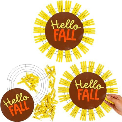 Fun Express Hello Fall Sunflower Clothespin Wreath Craft Kit - Makes 1 by FunExpress