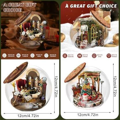 Dollhouse Miniature DIY House Kit Creative Room with Furniture and Glass Cover for Adult to Building, Halloween/Home Decorations/Gifts for Family and Friends (2PCS) - Image 4