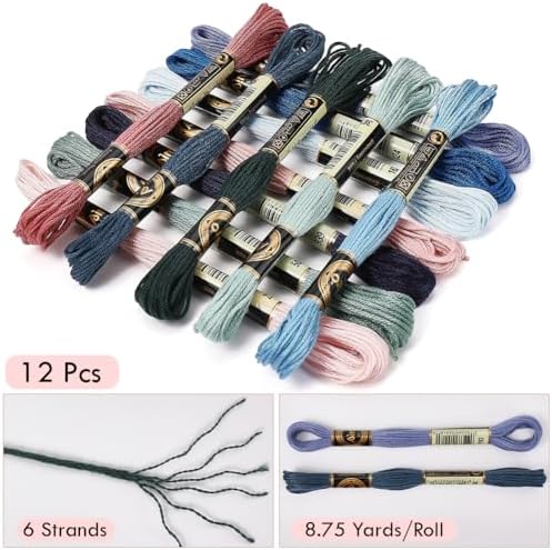 12 Skeins 105 Yards 6 Ply Embroidery Thread Floss Variegated Thread Dark Blue Green Cross Stitch Friendship Bracelet String for Jewelry Making Bracelet Knitting Stitching DIY Craft Supplies - Image 2