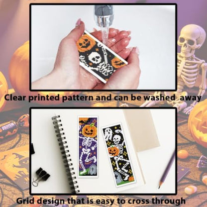 ACRNIGHEET 6PCS Cross Stitch Bookmark Kit (Halloween Skeleton Pattern) - Image 3