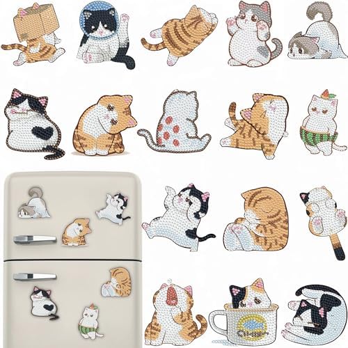 16 Pcs Cat Diamond Painting Magnets Kits Diamond Art Fridge Magnet Refrigerator Sticker Diamond Painting kit for Beginners Adults DIY Art Craft Gifts Home Decors by Unknown
