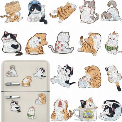 16 Pcs Cat Diamond Painting Magnets Kits Diamond Art Fridge Magnet Refrigerator Sticker Diamond Painting kit for Beginners Adults DIY Art Craft Gifts Home Decors by Unknown