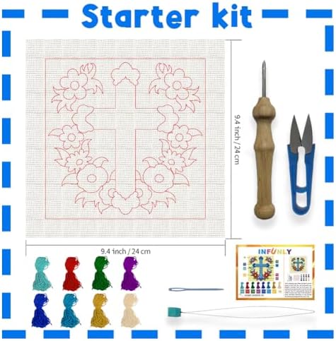 INFUNLY Cross Flowers Punch Needle Kits for Beginner Adult Floral DIY Punch Needle Embroidery Starter Kit for Wall Hanging Blue Cross Needlepoint Kit with Instruction for DIY Crafts Gift Home Decor - Image 2