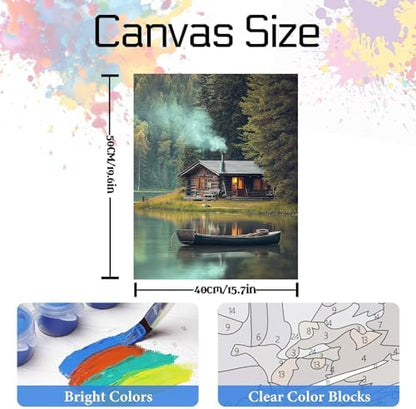 NDNXYXGS Forest Paint by Numbers Kits for Adults,Cabin DIY Painting Kit on Canvas,Lake Color by Numbers,Large Adult Paint by Number for Wall Decor and Gifts - Image 3