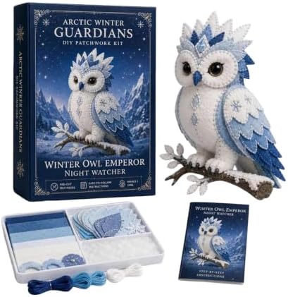 ROTORS Arctic Winter Guardians DIY Patchwork Kit, Pre Cut Felt Animal Sewing Kit, 3D Stuffed Creature Craft Set, Handmade Home Decor Gift for Beginners (Blue-B) by ROTORS