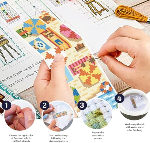 FREEBLOSS 6 Set Cross Stitch Bookmark Kits 8"x2.4" Summer Beach Scenery - Image 4