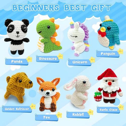 HUASHILUO 8Pcs Crochet Kit for Beginners, DIY Craft for Adults and Kids, Great Birthday Gift for Crochet Lovers and Kids, Crocheting Animal Kits with Step by Step Videos,Yarn,Crochet Hook - Image 3