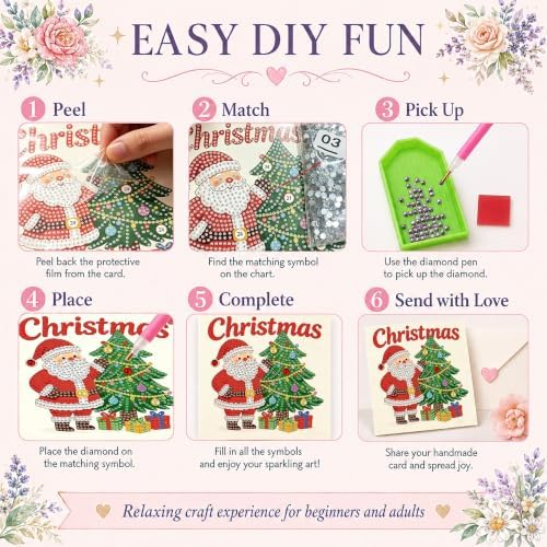 12 Pack Holiday DIY Diamond Art Greeting Card Kit with Envelopes - Image 6