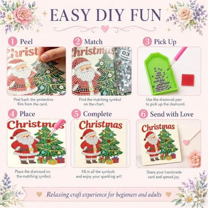 12 Pack Holiday DIY Diamond Art Greeting Card Kit with Envelopes - Image 6