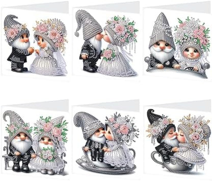 AiYuanzsh Set of 6 Gnome Diamond Painting Greeting Cards – 5D DIY Craft Kits for Handmade Bride and Groom Cards, Perfect for Wedding Gifts and Anniversaries by AiYuanzsh