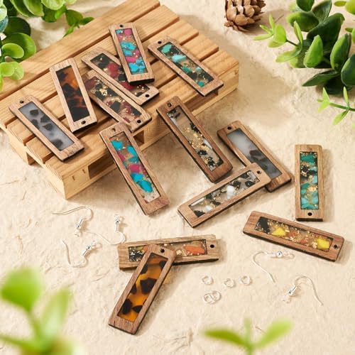 Boutigem 54Pcs Rectangle Resin Wooden Earring Kit with Walnut Wood Statement Charms Earring Hooks Jump Rings for DIY Crafts Earring Key Chain Making Supplies - Image 5