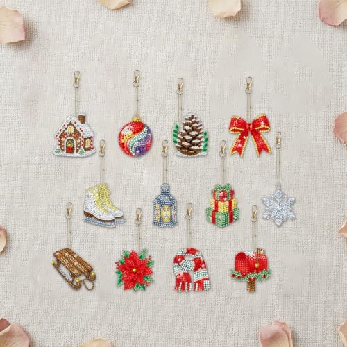 LAKEQUILL Winter Holiday 12 Pcs 5D Diamond Painting Keychain Kit - Image 3