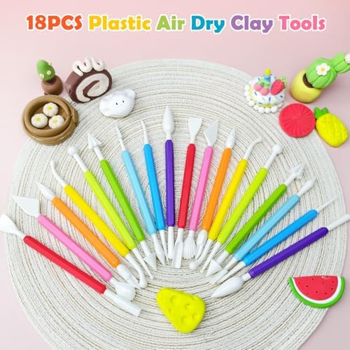2 Set Air Dry Clay Tools, 18PCS Polymer Clay Tools Kit for Modeling, Plastic Clay Tools Sculpting for Kids, Adults, Molding, Shaping, Carving, Dotting, Trimming, Pottery, Craft Supplies Accessories - Image 6