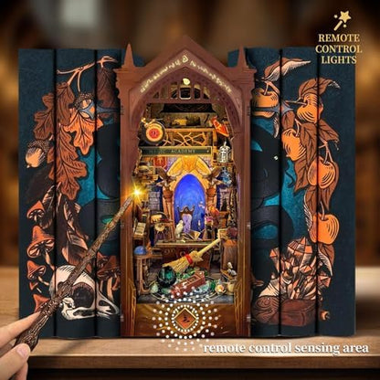 ZibbleZork Book Nook Kit for Adults, 3D Puzzle Miniature House Kit for Craft Lovers, DIY Bookshelf Decor with LED Sensor Light (Magic Academy) - Image 2