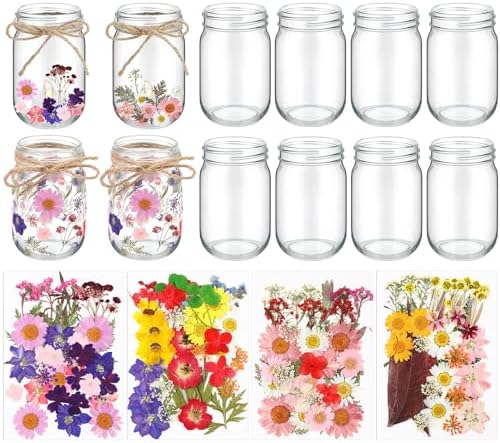 Tinideya 154 Pcs DIY Pressed Flowers Mason Jar Set Dried Flower Centerpiece by Tinideya