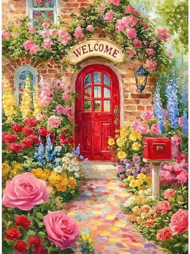 Welcome Flower Paint by Numbers Kit for Adults Framed Canvas, Frameworkless by FairylandJinWenn