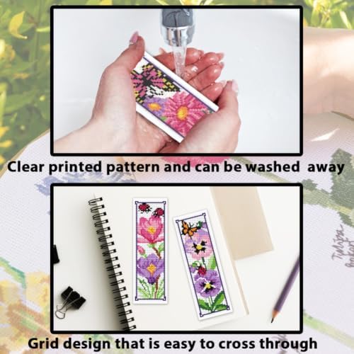 ACRNIGHEET 6PCS Cross Stitch Bookmark Kit for Beginner Stamped Cross Stitch Kits for Adults Floral DIY Tassel Embroidery Bookmark Kits Needlepoint Kit with Instructions Craft Gift 8.5''x3'' 11CT - Image 3