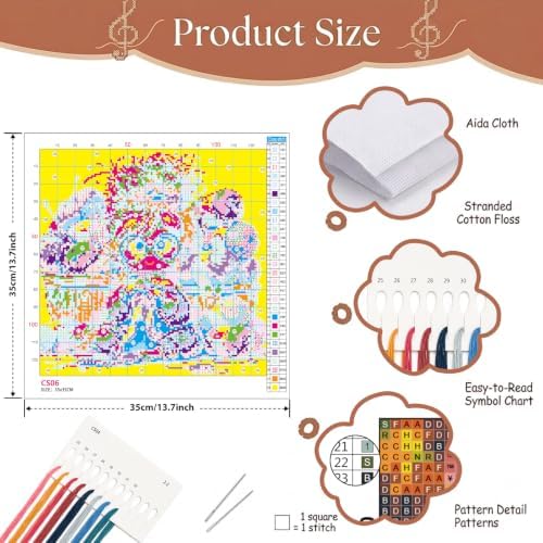 Knitting Woman Stamped Cross Stitch Kits for Beginner 13.7x13.7 Inch - Image 6
