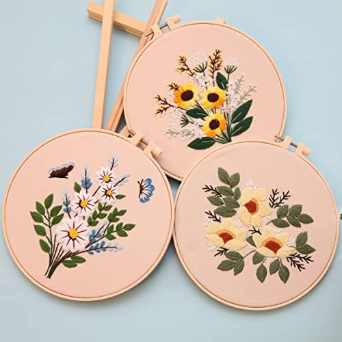 Embroidery Kit for Beginners,Cross Stitch Kits for Adults DIY Craft 3pcs Embroidery Pattern Needlework Fabric Embroidery Thread and Needles 1pcs Embroidery Hoop Adult Stitch Stuff Sewing Kit Gift - Image 5