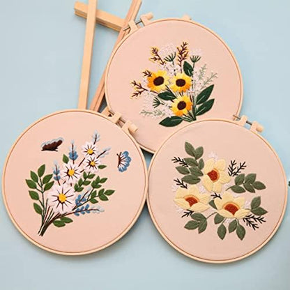 Embroidery Kit for Beginners,Cross Stitch Kits for Adults DIY Craft 3pcs Embroidery Pattern Needlework Fabric Embroidery Thread and Needles 1pcs Embroidery Hoop Adult Stitch Stuff Sewing Kit Gift - Image 5