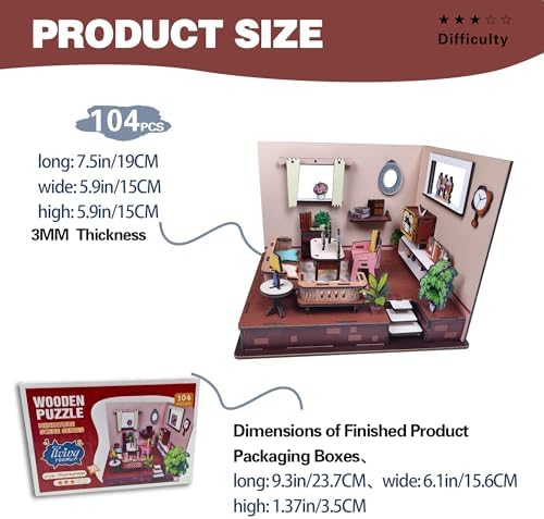 3D Wooden Puzzle for Adult DIY Cozy Living Room Model Kit - Image 4