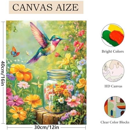 VIGEGU Hummingbird Paint by Numbers for Adult,Paint by Numbers Kit for Adults Beginners, DIY Flower Acrylic Painting on Canvas for Home Wall Art Decor 12x16 in - Image 4