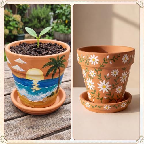 Ferrochef 6 Set 6 Set 4.7'' Terracotta Flower Pot Painting Craft Kit - Image 4