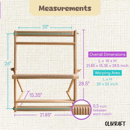 Olikraft Wooden Weaving Loom, Adjustable Stand (Extra Large) - Image 2