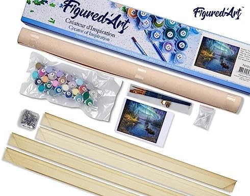 Figured'Art Paint by Numbers for Adults Moose and Aurora Borealis 16"x20" - Craft Art Painting Rolled Canvas with DIY Wooden Frame - Image 5