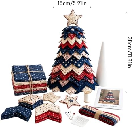 SamLng DIY Christmas Quilted Fabric Tree Kit, 3D Folded Fabric Sewing Craft Project for Adults & Beginners, Americana Christmas Tree Quilt Kit Tabletop Indoor Decor - Image 3