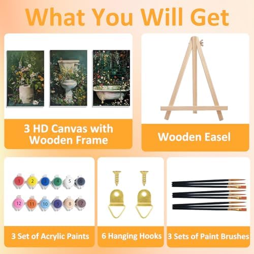 Mandun Bathroom Paint by Numbers Kit for Adults, 3 Pack, 7.8x11.8 inch - Image 4
