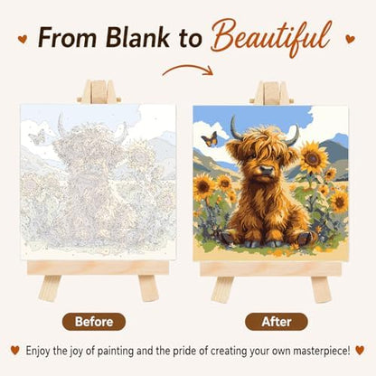 AUKELHJ Framed Paint by Numbers Kit for Adults, Highland Cow, 10x10 inch - Image 4